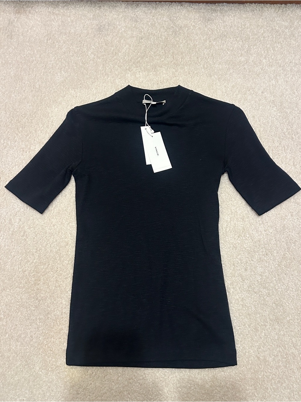 Vince Black Short-Sleeve Mock Neck Top